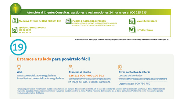 entender facturas del gas - datos de contacto